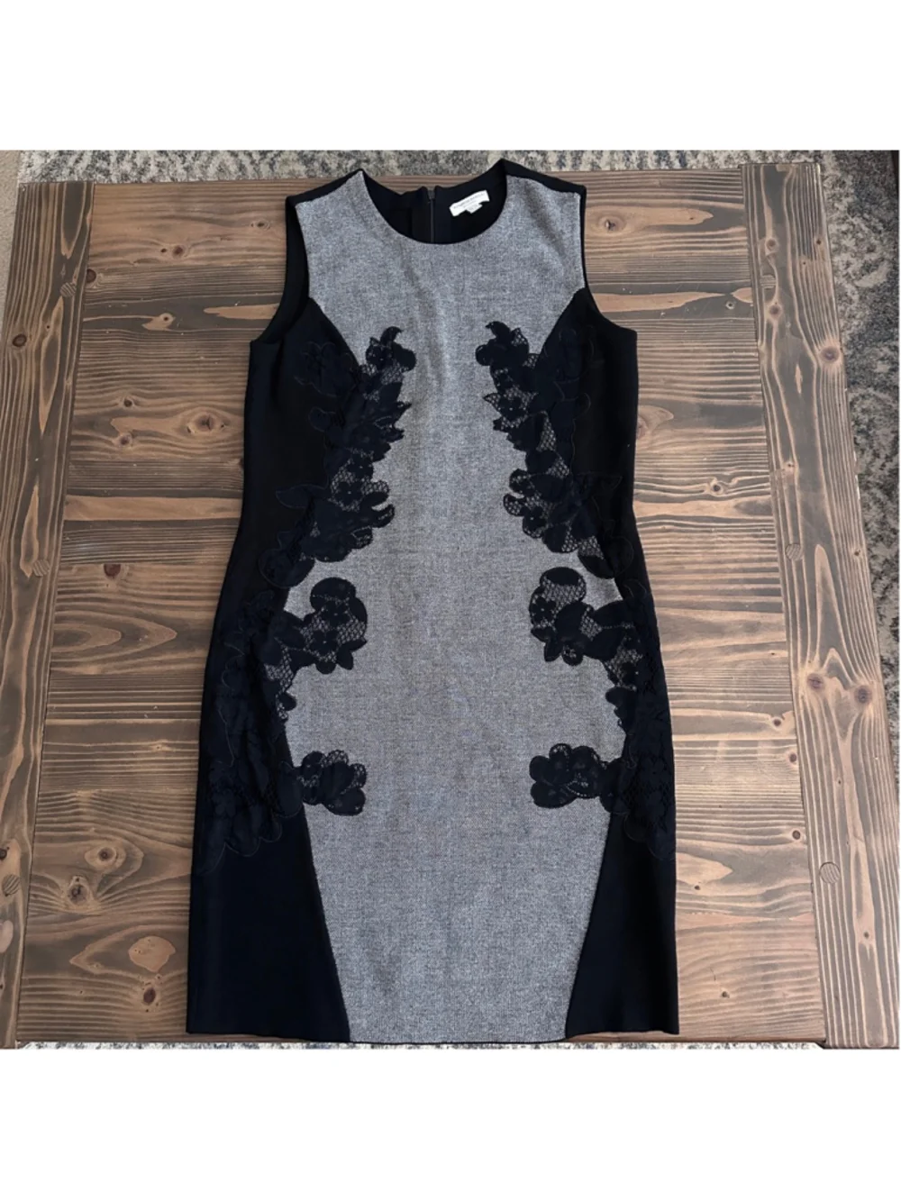 Katherine Barclay Black Gray Lace Dress L Sleeveless - Picture 2 of 11